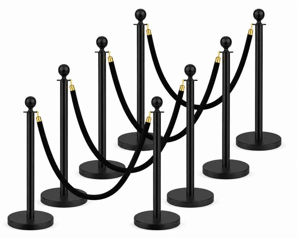 Q manager pole wit black velvet rope.webp