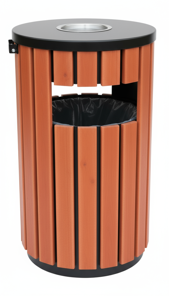 Trash bin Round SS + Wood 80 L.